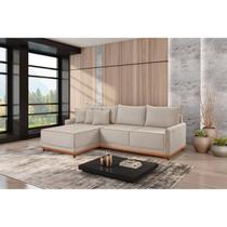 Sofá Linho 3 Lugares 264cm com Chaise Lado Esquerdo e Kit Usb Barra Bege Cru/Paçoca