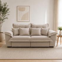Sofa Linho Retratil Reclinavel Majestade 200cm Premium Bege