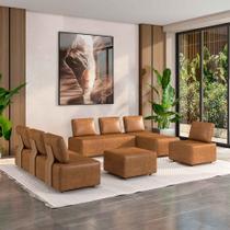 Sofá Liphis Sala de Estar Modulado Moderno Pés de Madeira PU Caramelo G45 - Gran Belo Sofá Liphis Sala de Estar Modulado Moderno Pés de Madeira PU Caramelo G45 - Gran Belo