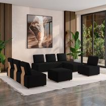 Sofá Liphis Sala de Estar Modulado Moderno Pés de Madeira Veludo Preto G45 - Gran Belo