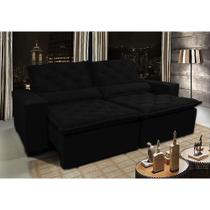 Sofá Lisboa 2,52m Retrátil, Reclinável, Molas no Assento Tecido Suede Velusoft Preto Cama InBox
