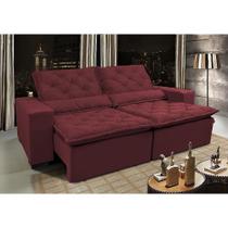 Sofá Lisboa 2,52m Retrátil, Reclinável, Molas no Assento Tecido Suede Velusoft Vinho - Cama InBox