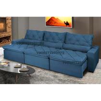 Sofá Lisboa 3,82m Retrátil, Reclinável com Molas no Assento e Almofadas Lombar Tecido Suede Azul Sofá Lisboa 3,82m Retrátil, Reclinável com Molas no Assento e Almofadas Lombar Tecido Suede Azul