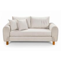 Sofa Living 185cm Tecido Boucle Almofadas Soltas Pes em Madeira Cor Off White Sofa Living 185cm Tecido Boucle Almofadas Soltas Pes em Madeira Cor Off White