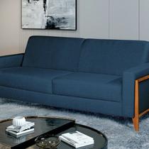 Sofá Living 196cm Veludo com Molas e Pés em Madeira Tokio Azul Marinho Sofá Living 196cm Veludo com Molas e Pés em Madeira Tokio Azul Marinho