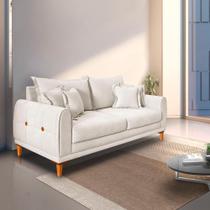 Sofá Living 2 Lugares 1,60m Livia Bouclê Pés de Madeira - Pallazio