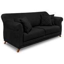 Sofá Living 2 Lugares 1,80m Vênus Suede Preto Pés Castanho - Pallazio