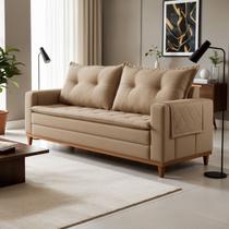 Sofá Living 2 Lugares 210cm com Base de Madeira Sidney Bege