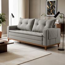Sofá Living 2 Lugares 210cm com Base de Madeira Sidney Cinza Sofá Living 2 Lugares 210cm com Base de Madeira Sidney Cinza