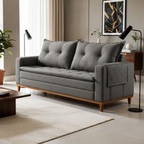 Sofá Living 2 Lugares 210cm com Base de Madeira Sidney Cinza