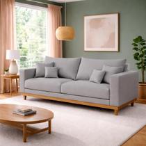 Sofá Living 2 Lugares Linho Resistente Madeira + Almofadas