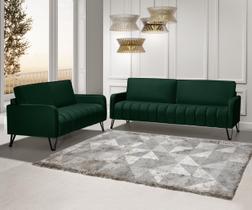 Sofá Living 3 e 2 Lugares Savana - 2,20/1,58mts Com Pé de Ferro Preto - Veludo Verde