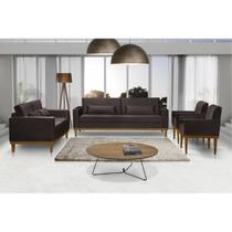Sofá Living 3 e 2 Lugares Valência - 2,20/1,58mts + 02 Poltronas C/ Base Madeira de Reflorestamento - Veludo Marrom Sofá Living 3 e 2 Lugares Valência - 2,20/1,58mts + 02 Poltronas C/ Base Madeira de Reflorestamento - Veludo Marrom