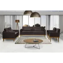 Sofá Living 3 e 2 Lugares Valência - 2,20/1,58mts + 02 Poltronas C/ Base Madeira de Reflorestamento - Veludo Marrom