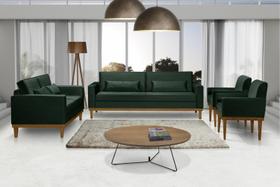 Sofá Living 3 e 2 Lugares Valência - 2,20/1,58mts + 02 Poltronas C/ Base Madeira de Reflorestamento - Veludo Verde