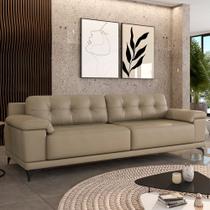 Sofá Living 3 lugares 212cm Agostino Pés Design em Ferro Couro Bege G52 - Gran Belo