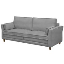 Sofá Living 3 Lugares 220cm Pés Madeira Efraim F05 Veludo Prata - Mpozenato Sofá Living 3 Lugares 220cm Pés Madeira Efraim F05 Veludo Prata - Mpozenato