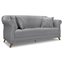 Sofá Living 3 Lugares 2,20m Vênus Linho Grafite Pés Castanho - Pallazio Sofá Living 3 Lugares 2,20m Vênus Linho Grafite Pés Castanho - Pallazio