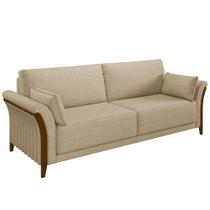 Sofá Living 3 Lugares 222cm Pés Madeira Roya M22 Linho Bege - Mpozenato Sofá Living 3 Lugares 222cm Pés Madeira Roya M22 Linho Bege - Mpozenato