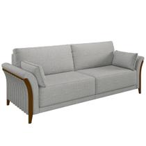 Sofá Living 3 Lugares 222cm Pés Madeira Roya M22 Linho Cinza - Mpozenato Sofá Living 3 Lugares 222cm Pés Madeira Roya M22 Linho Cinza - Mpozenato