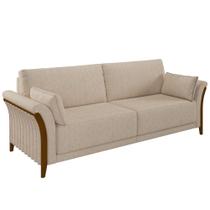 Sofá Living 3 Lugares 222cm Pés Madeira Roya M22 Linho Cru - Mpozenato
