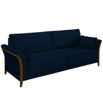 Sofá Living 3 Lugares 222cm Pés Madeira Roya M22 Veludo Azul Marinho - Mpozenato Sofá Living 3 Lugares 222cm Pés Madeira Roya M22 Veludo Azul Marinho - Mpozenato