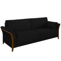 Sofá Living 3 Lugares 222cm Pés Madeira Roya M22 Veludo Preto - Mpozenato