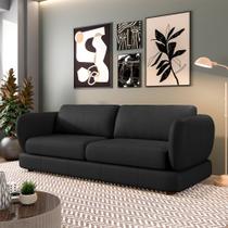 Sofá Living 3 Lugares 225cm Pés Madeira Dalian Couro Preto G52 - Gran Belo Sofá Living 3 Lugares 225cm Pés Madeira Dalian Couro Preto G52 - Gran Belo