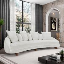 Sofá Living 3 Lugares 265cm Pés Madeira Morales com Almofadas Bouclê Off White G52 - Gran Belo