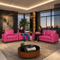Sofa Living 3 Lugares Com Duas Poltronas Em Material Sintetico