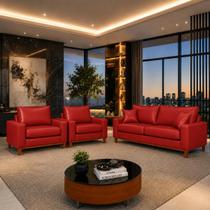 Sofa Living 3 Lugares Com Duas Poltronas Em Material Sintetico