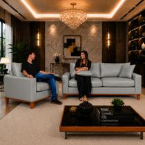 Sofa Living 3 Lugares Com Uma Poltrona em Material Sintetico