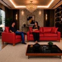 Sofa Living 3 Lugares Com Uma Poltrona em Material Sintetico