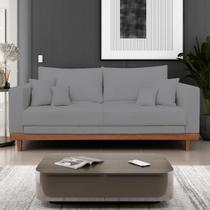 Sofá Living 3 Lugares Linho Resistente Madeira + Almofadas Sofá Living 3 Lugares Linho Resistente Madeira + Almofadas