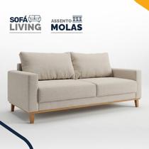 Sofá Living 3 Lugares Molas Fibra Siliconada Palmas Linho Almofadas Removíveis 180cm