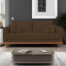 Sofá Living 3 Lugares Suede Resistente Madeira + Almofadas