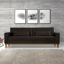 Sofá Living 3 Lugares Valência - 2,20mts - Veludo Marrom - Estofados Pérola