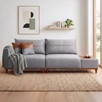 Sofá Living 3 Lugares Veludo com Mesa de Apoio Trento Sofá Living 3 Lugares Veludo com Mesa de Apoio Trento