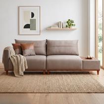 Sofá Living 3 Lugares Veludo com Mesa de Apoio Trento Sofá Living 3 Lugares Veludo com Mesa de Apoio Trento