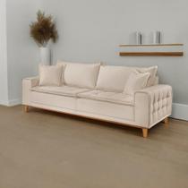 Sofá Living 3 Lugares Veludo Orfeu 180cm Bege Pés em Madeira Maciça Sofá Living 3 Lugares Veludo Orfeu 180cm Bege Pés em Madeira Maciça