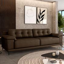 Sofá Living 4 lugares 272cm Agostino Pés Design em Ferro Couro Capuccino G52 - Gran Belo