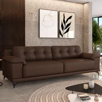 Sofá Living 4 lugares 292cm Agostino Pés Design em Ferro Couro Marrom Manchado G52 - Gran Belo