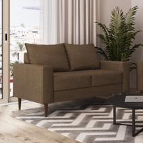 Sofá Living Ascona 2 Lugares Estrutura e Pés em Eucalipto Tecido Linho Marrom 1,40m