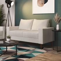 Sofá Living Ascona 2 Lugares Estrutura e Pés em Eucalipto Tecido Linho Off White 1,40m