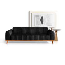 Sofá Living Átila 2,10m em material ecológico Preto Base Madeira Maciça
