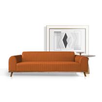 Sofá Living Átila 2,10m em Veludo Terracota Base Madeira Maciça
