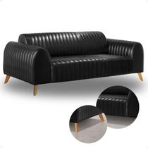 Sofá Living Átila 2m em material ecológico Caramelo Base Madeira Maciça material sintético Preto