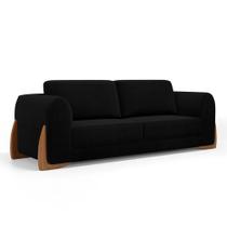Sofá Living Bloom 160cm 02 Lugares Com Pés De Madeira Bouclê Preto - Abmaza