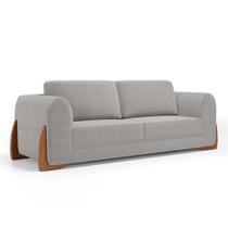 Sofá Living Bloom 200cm 03 Lugares com Pés de Madeira Bouclê Cinza - Abmaza Sofá Living Bloom 200cm 03 Lugares com Pés de Madeira Bouclê Cinza - Abmaza