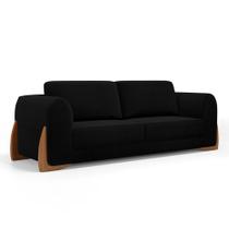 Sofá Living Bloom 200cm 03 Lugares com Pés de Madeira Bouclê Preto - Abmaza